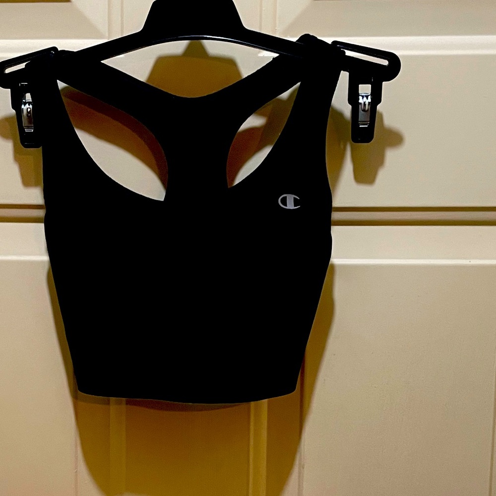 Preloved Small Black Champion Racerback Sports Bra with adjustable Back Band